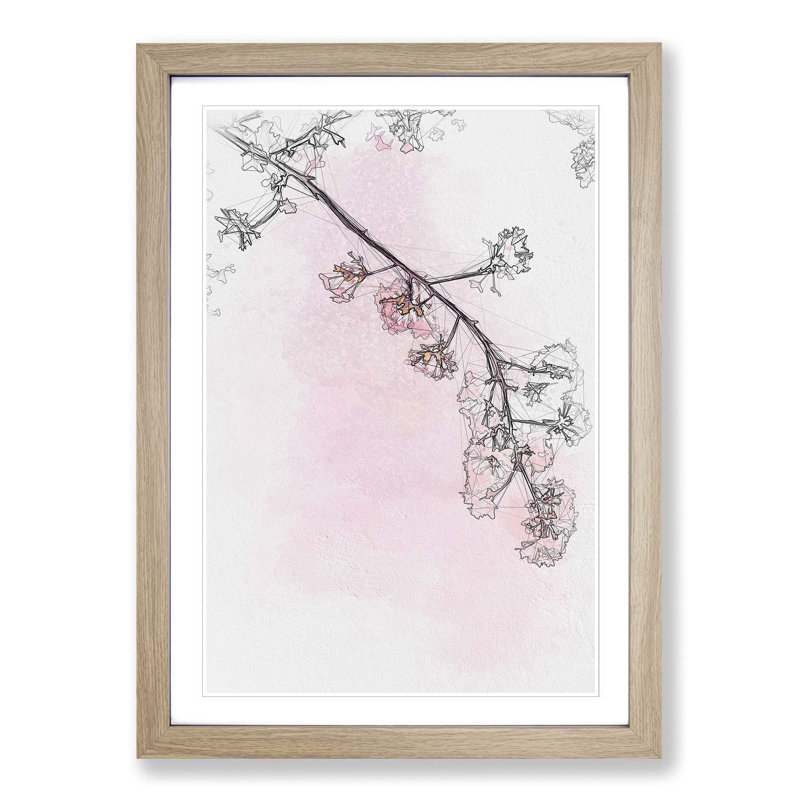 Pink Blossom Cherry Tree in Abstract - Picture Frame Graphic Art Print, 60cm H x 40cm W x 2cm D, Oak