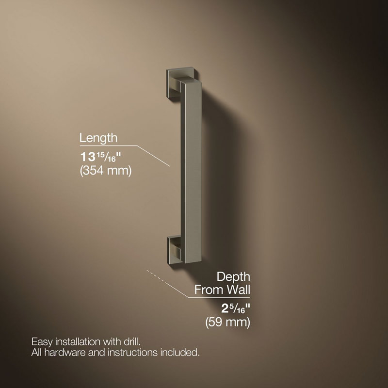Square Metal Grab Bar for Shower, Bathroom Safety Grab Bar, Tub Rail, 12" W, Vibrant Brushed Nickel
