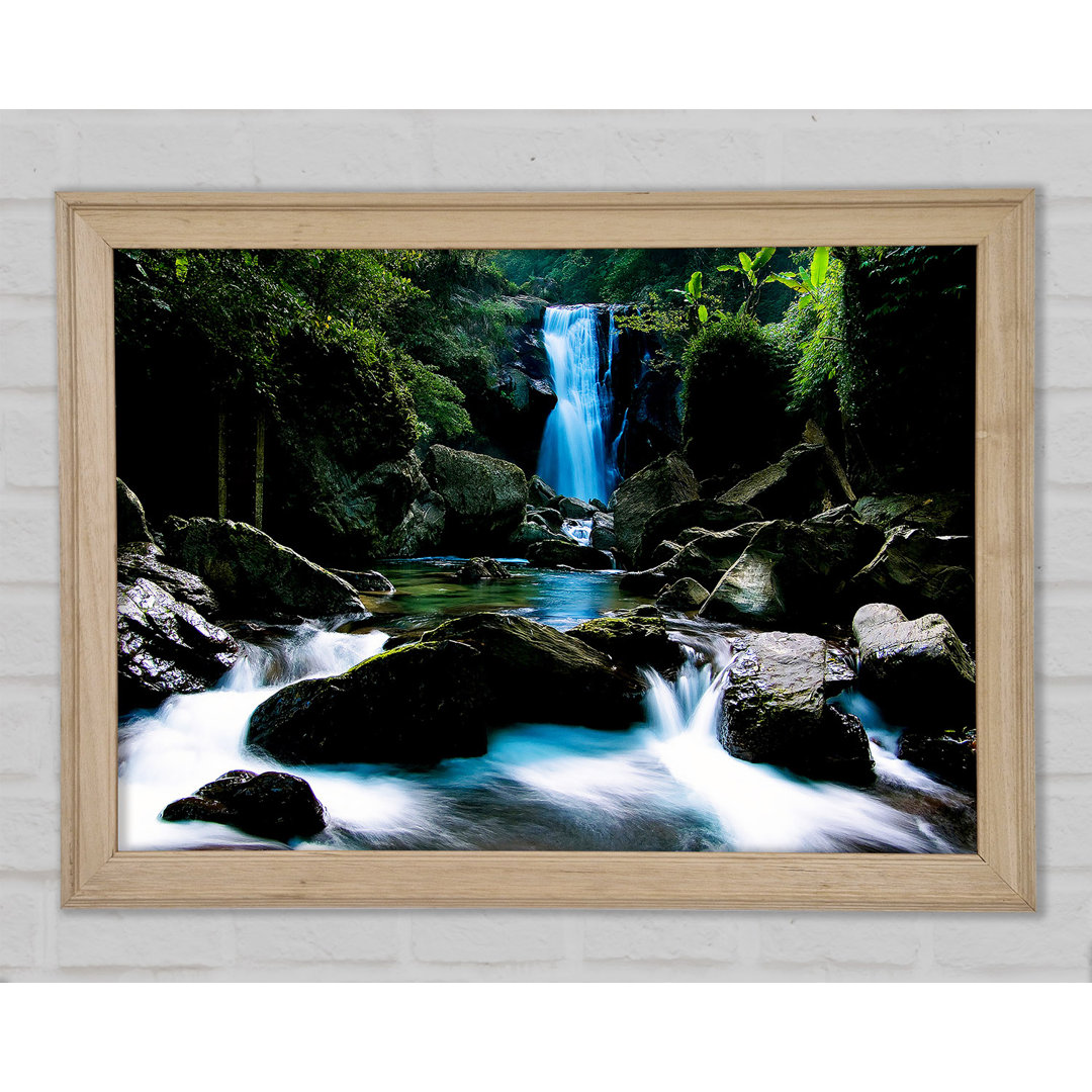 Gerahmtes Poster Enchanted Blue Waterfall Forest Flows