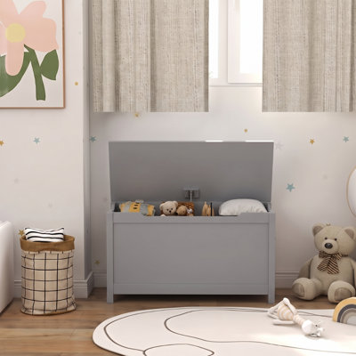 Kids Toy Chest with Safety Hinge, Wooden Toy Storage Chest for Boys Girls, Large Capacity Toy Box Organizer, Bench Storage Cabinet for Playroom, Bedroom, Nursery