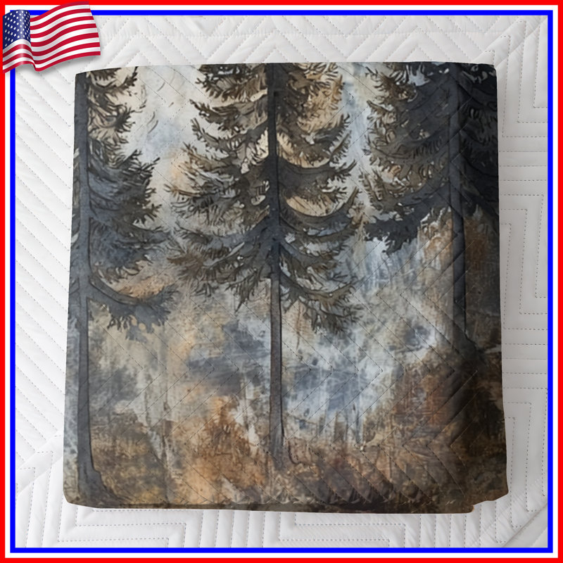 Misty Forest Landscape Bedding Forest Bedspread Landscape, Queen