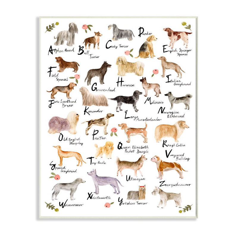 "Chic alphabet des chiens avec détails floraux" par Melissa want-impression d’art graphique, H 15 po x l 10 po x P 0,5 po