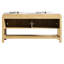 Meuble-lavabo autoportant de 152 cm (60 po), comptoir en pierre frittée blanche, aspect chêne brun, construction en contreplaqué multicouche, portes pleines 3D, armoire à double porte à fermeture amortie pour le rangement