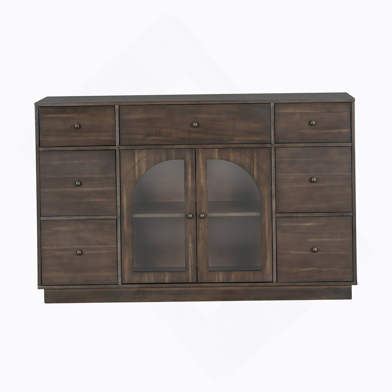 Grand garde-manger arqué avec portes en rotin, tablettes réglables et deux tiroirs pour des solutions de rangement flexibles et respirantes