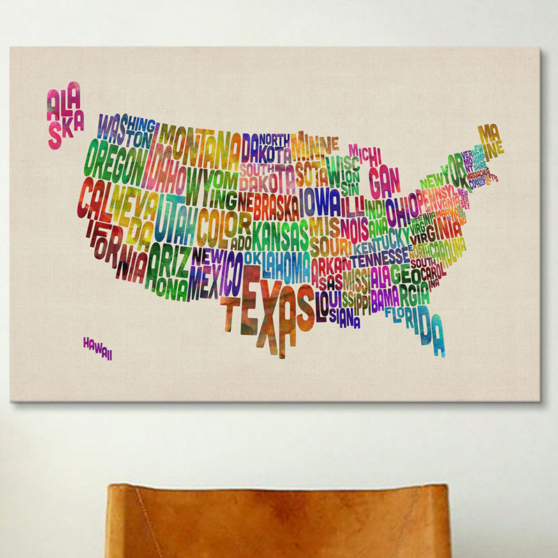 "(state), carte typographique vi" par michael tompsett, impression sur toile tendue, H 26 po x l 40 po x P 1,5 po