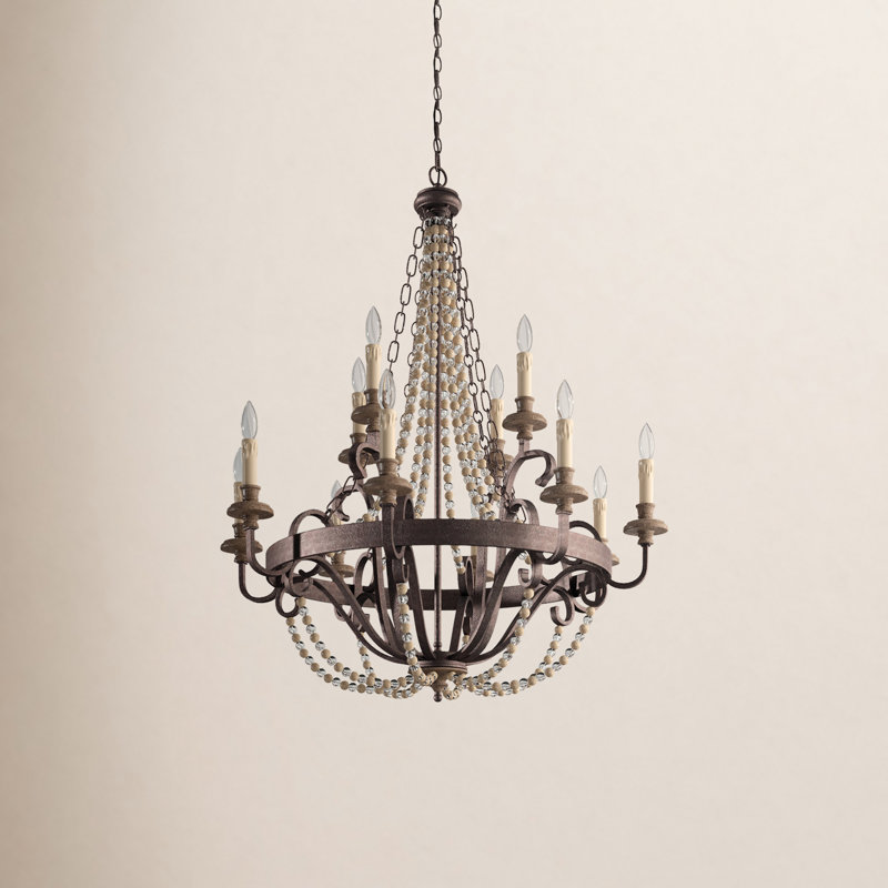 Lustre empire de style bougie à 12 lumières avec détails perlés Aaden
