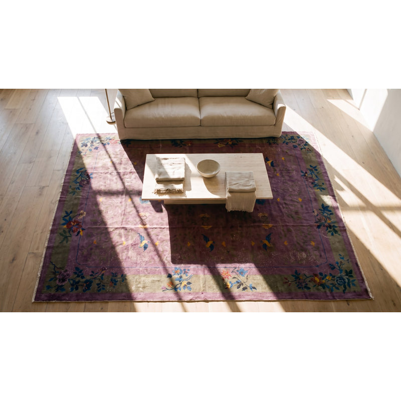 Tapis mauve antique en laine Art déco