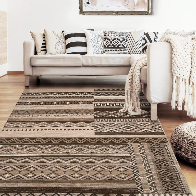 Vintage Patchwork Rug  Washable Hallway Non Slip Geometric Carpet Stain Resistant Tribal Soft Mat Low Pile Foldable