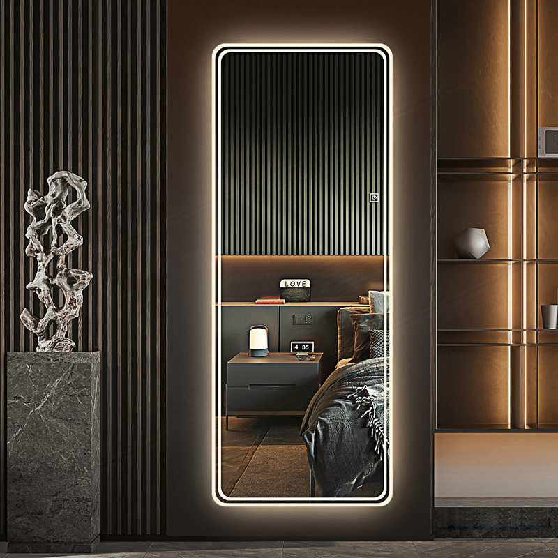 Miroir sur pied pleine longueur 64 po x 21 po, miroir à DEL