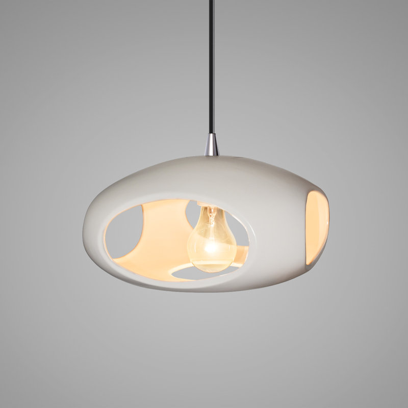 Luminaire suspendu géométrique à 1 lumière Logan, Chrome poli, Blanc mat
