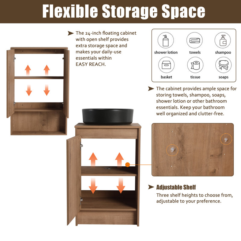 Ensemble de meuble-lavabo simple 20 po avec comptoir en céramique et armoire murale 24 po Bellmead, Noir