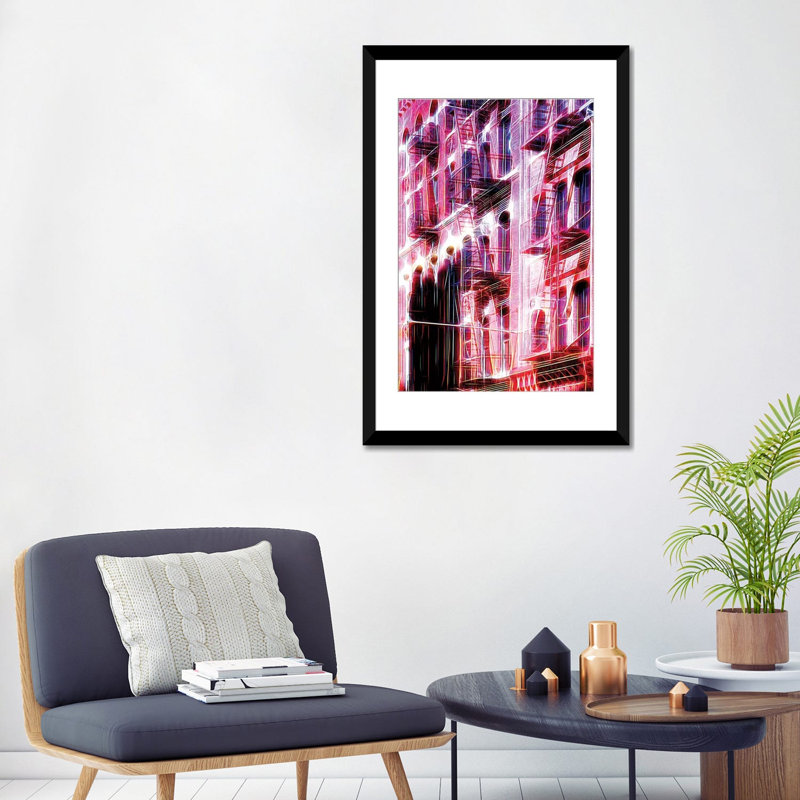 «Red Facade» sur toile, Papier d'art encadré noir, Blanc, H 32 po x l 24 po x P 1 po