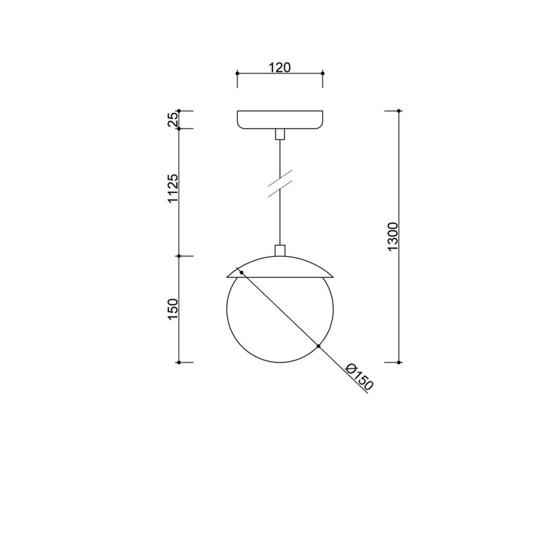 Kriemann 1 - Light Sphere Pendant, White, 130cm H x 15cm W x 15cm D