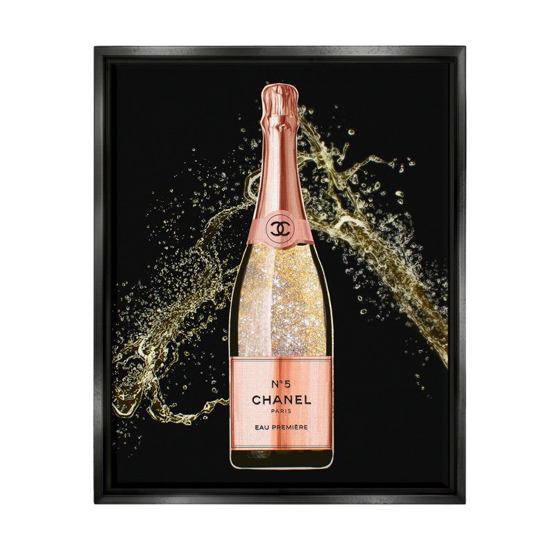 «Glam Fashion Champagne Bottle Splash» par Ziwei Li - cadre flottant, impression sur toile, H 21 po x l 17 po x P 1,7 po