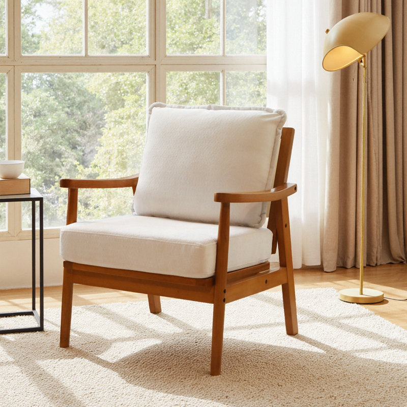 Chaise d'appoint Lounge Comfort - Structure en bois massif, siège en tissu moelleux, sièges polyvalents pour le salon, la chambre à coucher et le balcon