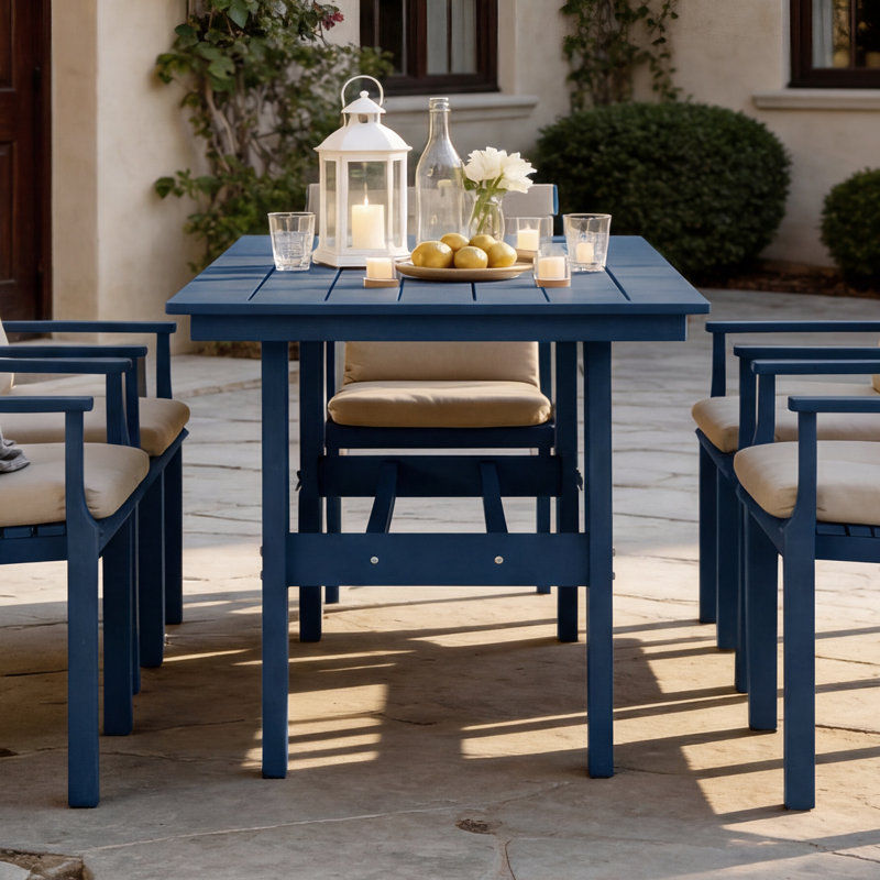  HDPE Outdoor Dining Table With 2" Umbrella Hole (Chairs not included), Blue