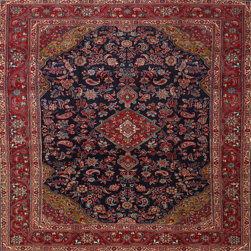 Tapis traditionnel rouge / crème / jaune Gallois, Rond 5 pi
