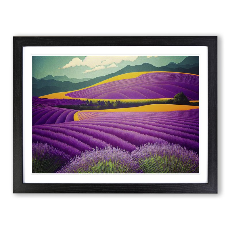 Enticing Lavender Flower Field - Single Picture Frame Painting, Black , 46cm H x 64cm W x 2cm D