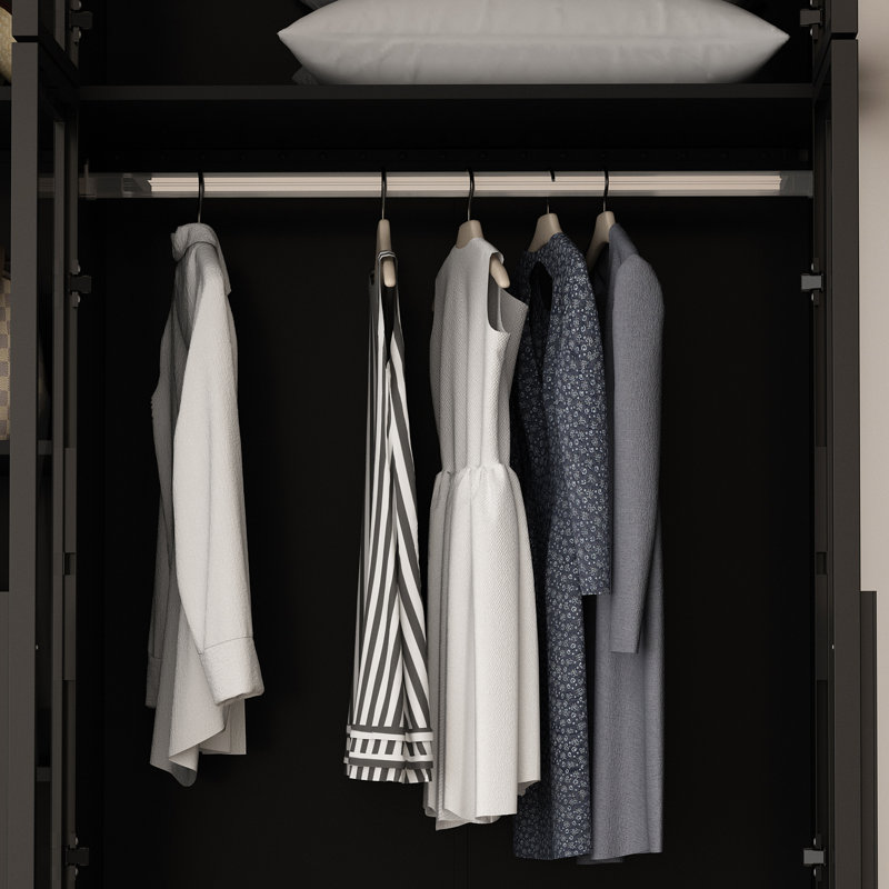 Closet System With Light And 6 Tempered Glass Door, Black
