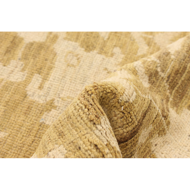 Tapis unique en laine noué à la main Oushak olive de style nouvel âge de 18 pi 4 po x 5 pi 9 po