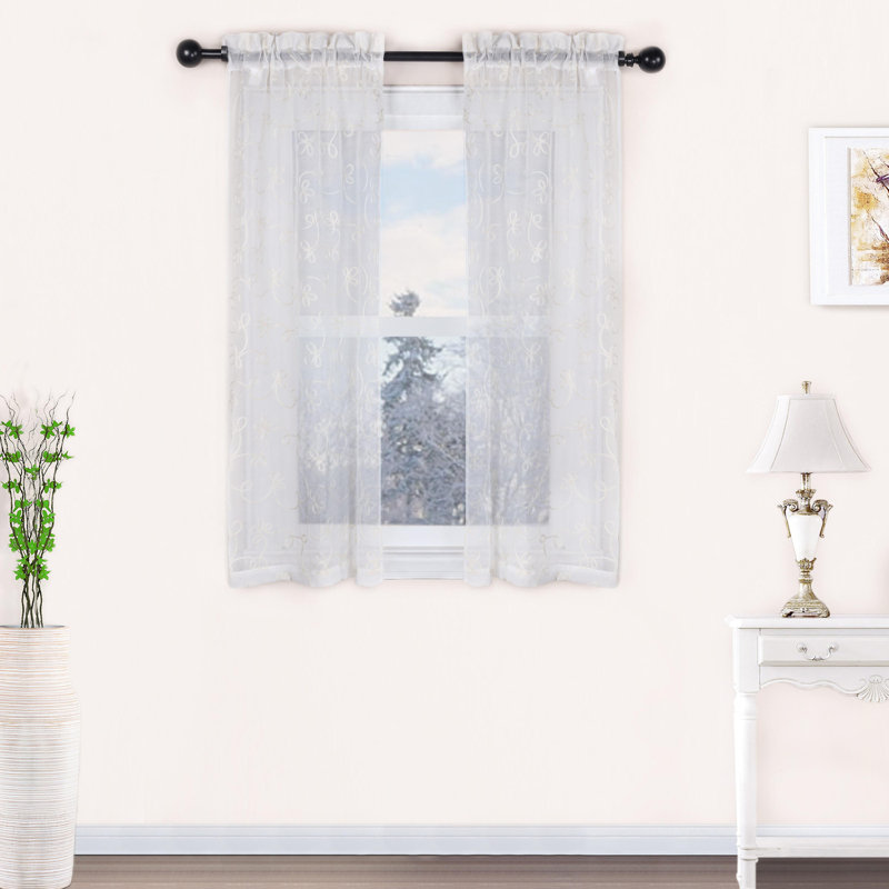 Titine Sheer Curtain Pair, 52" W x 108" L, Ivory