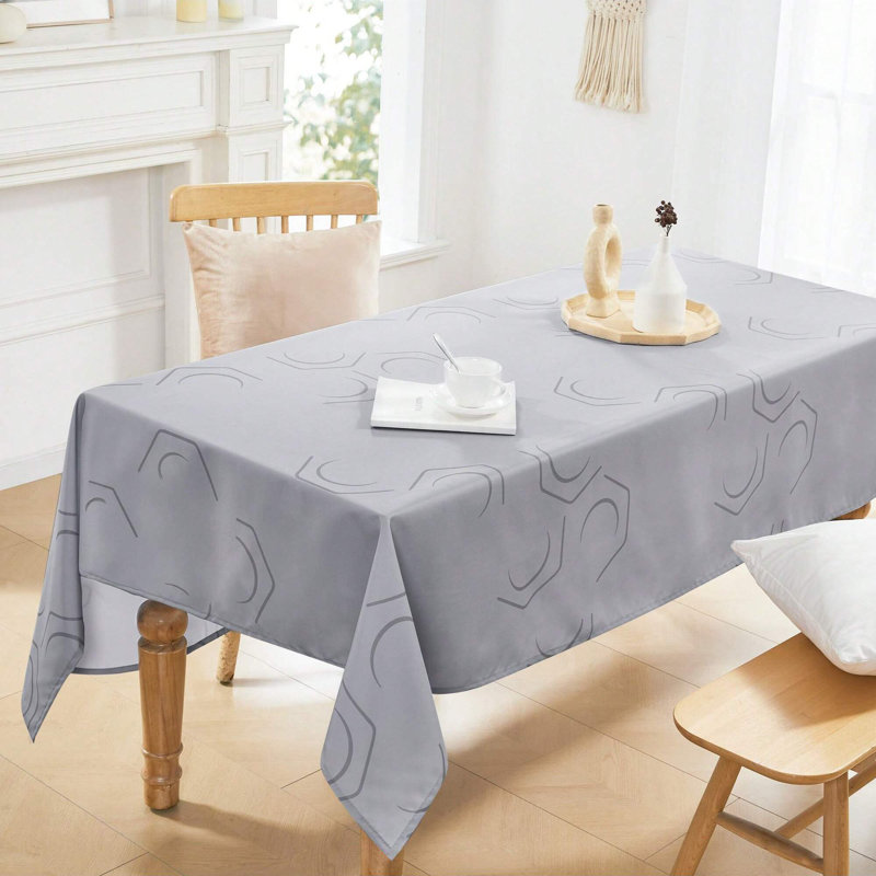 Geometric Patterned Tablecloth, 1 PCS, Light Grey, 54" x 102"