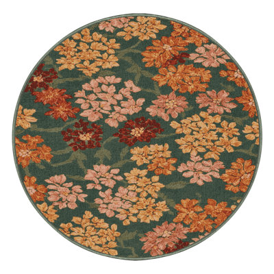Machine Washable Botanical Green Area Rug