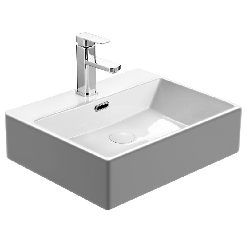 Bathroom Vessel Sink Rectangle - Vanity Sink Ceramic Porcelain - Wall Mounted Art Basin 50/60 cm, 14.5cm H x 50cm W x 42cm D