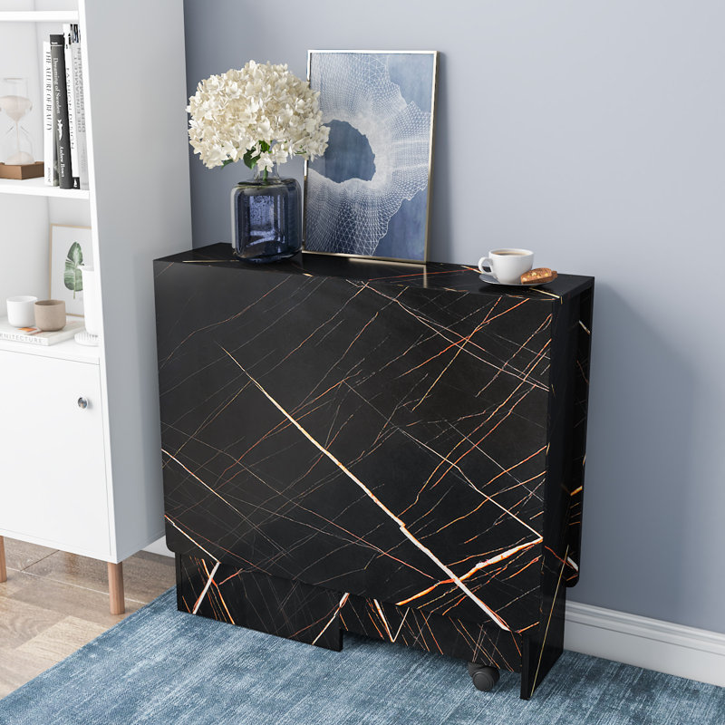 Mccorkle Foldable Kitchen Table Drop Leaf Dining Table, Black Marble