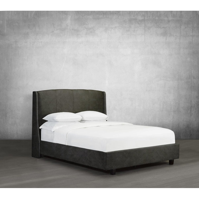 Lit plateforme tapissier Stonge, Grand, Similicuir - pierre