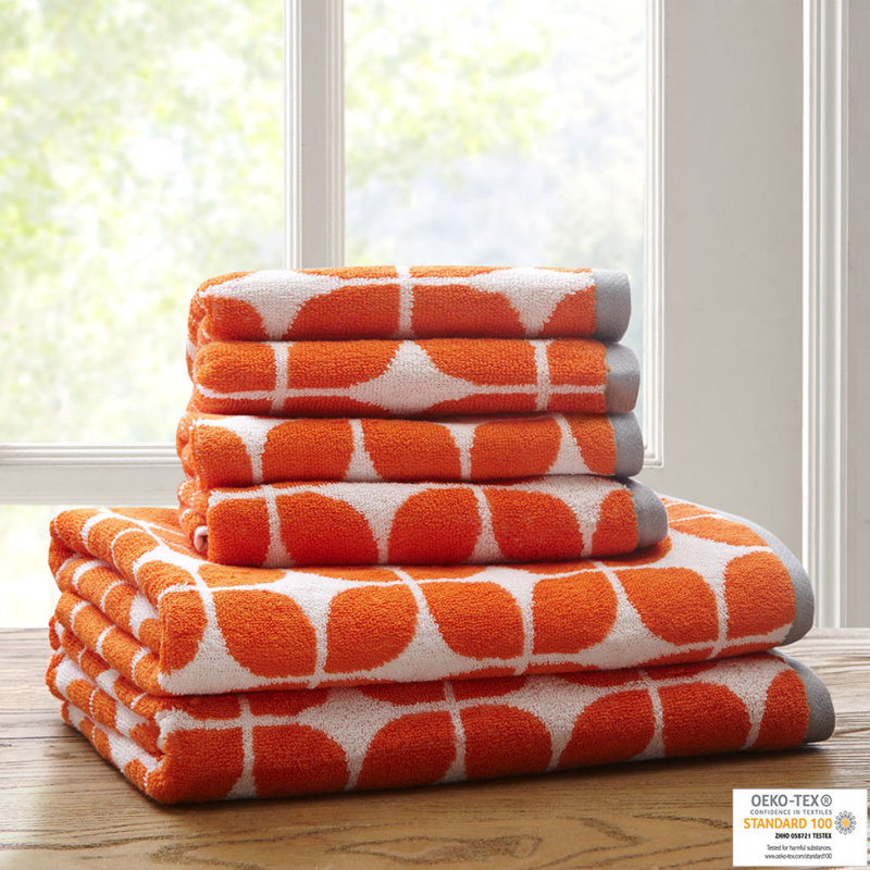 Cotton Jacquard Bath Towel 6 Piece Set, Orange