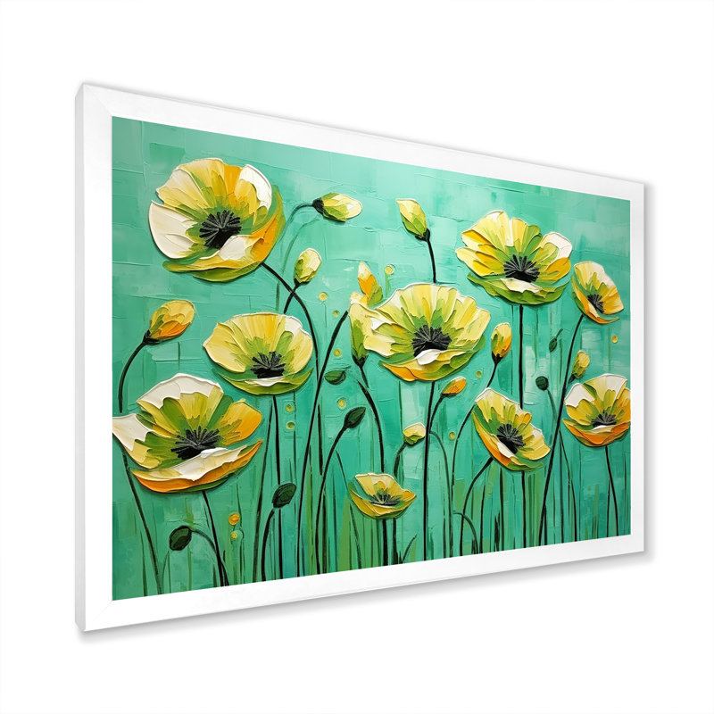Émeraude élégance coquelicots dans la brise, Cadre simple blanc, H 30 po x l 40 po x P 1,5 po