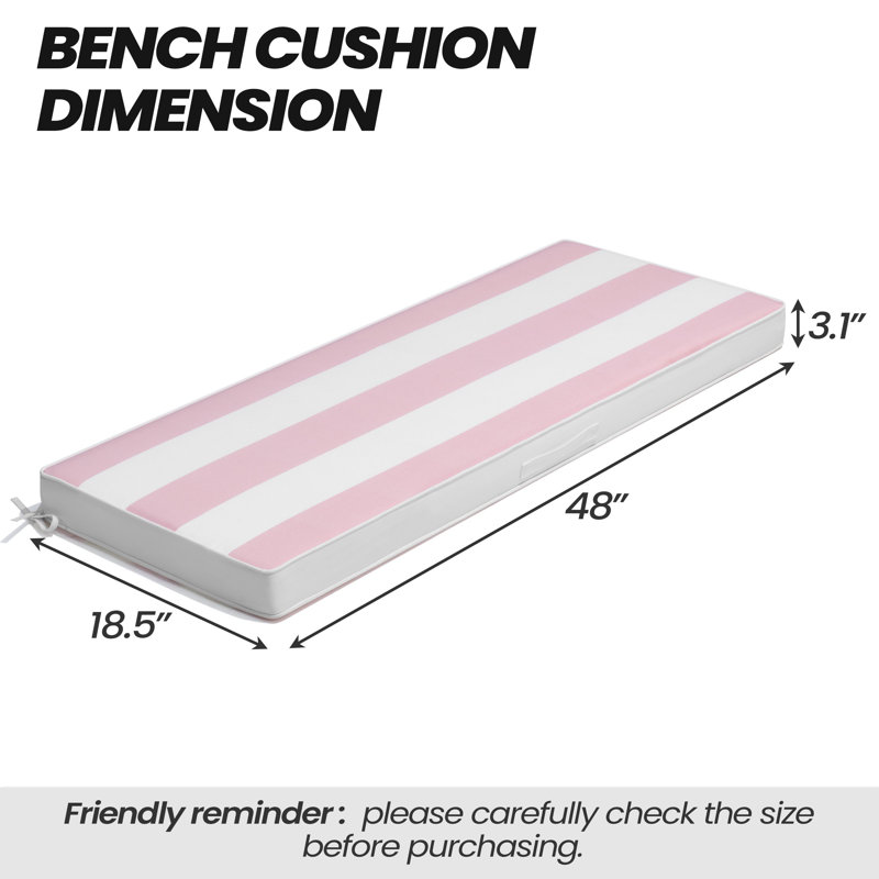 Indoor and Outdoor Bench Cushion, Patio Swing Cushion, Loveseat Cushion, 48" W x 18.5" D, Pink Striped