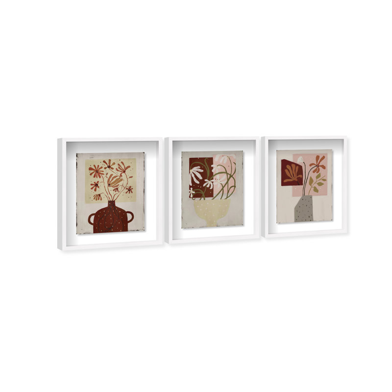 Modern Vases Set Shadowbox Floral & Botanical Print by Oliver Gal, Black Frame, 16 x 20, 25.5" H x 21.5" W, White Shadowbox
