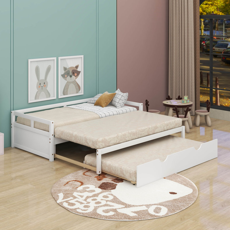 Lit de jour extensible avec couchette, lit de jour en bois avec couchette, Blanc