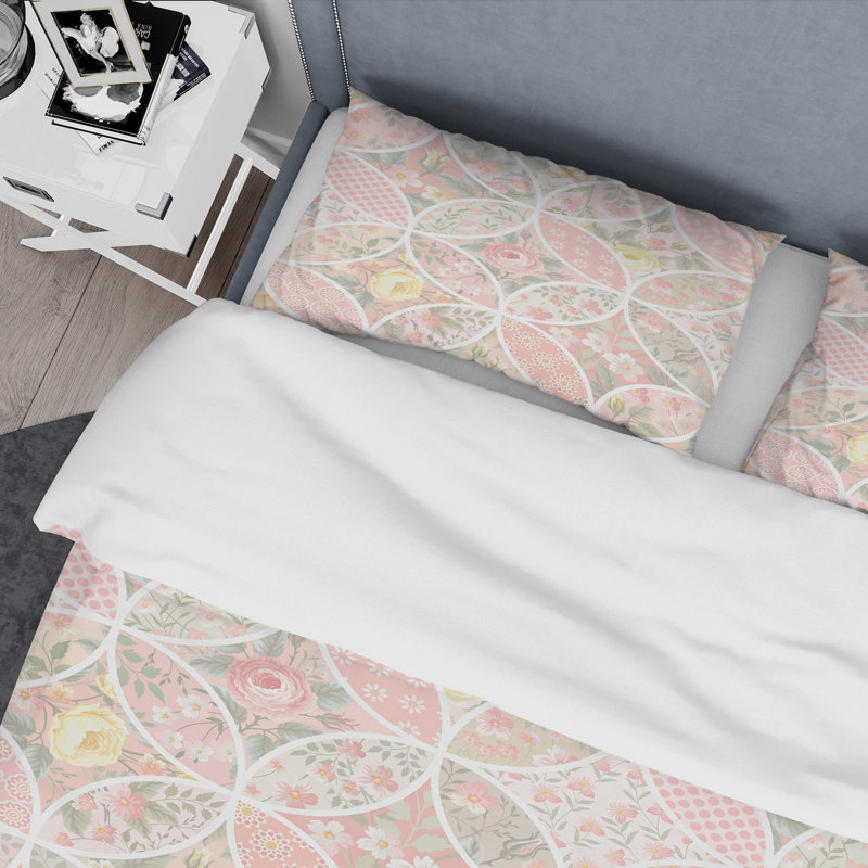 Patchwork floral rose - ensemble de housse de couette abstrait - microfibre de polyester