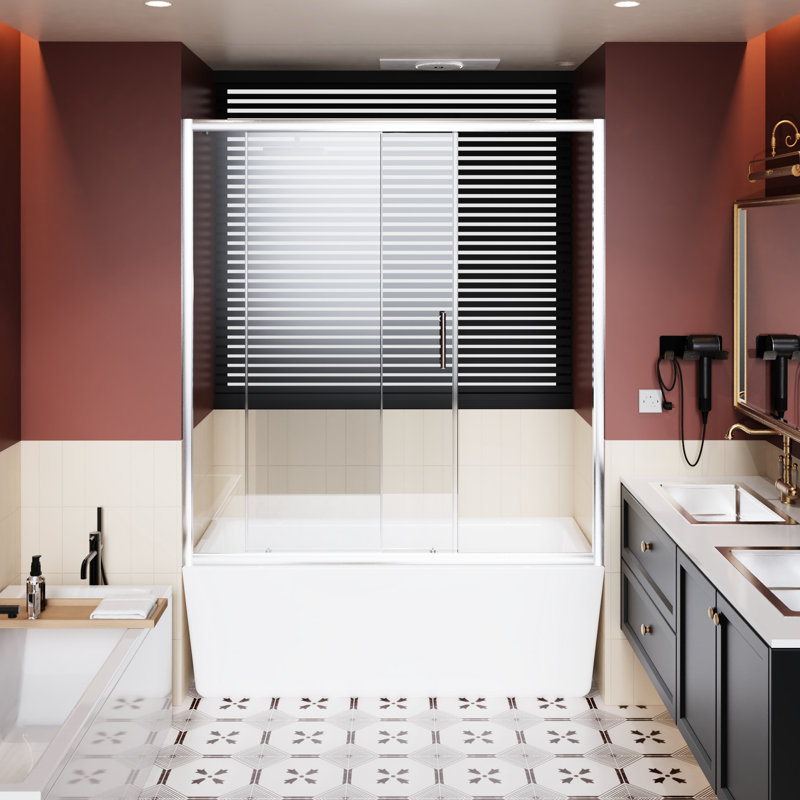 60 In Width 62 Height Single Sliding Shower Door, 1/5 Inch Thick Clear Tempered Glass, Finish, Aluminum Alloy Guide, Silent And , Water - Proof Design Door For Bathtub, W X H, Stainless Steel Handle,