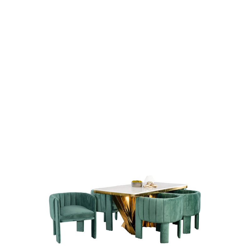 Ensemble de table de salle à manger à plateau rectangulaire en marbre 7 pièces avec 6 chaises Green