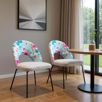Ensemble de deux chaises d'appoint de salle à manger tropicales en velours gris et noir