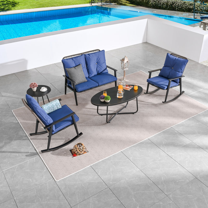 4 - Person Patio Conversation Set with Cushions, Blue