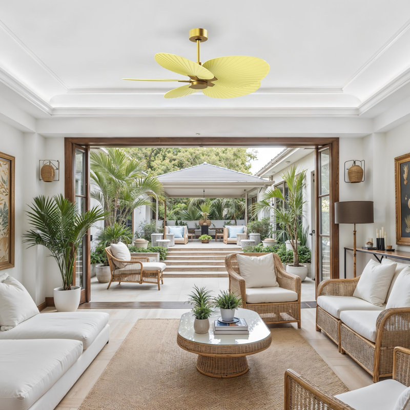 Alessandra - Five Blade Ceiling Fan, Brushed Brass, Light Yellow