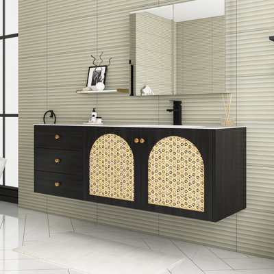 Ensemble de meuble-lavabo simple 60 po en chêne foncé avec plateau en alliage d'aluminium intégré 60 po
