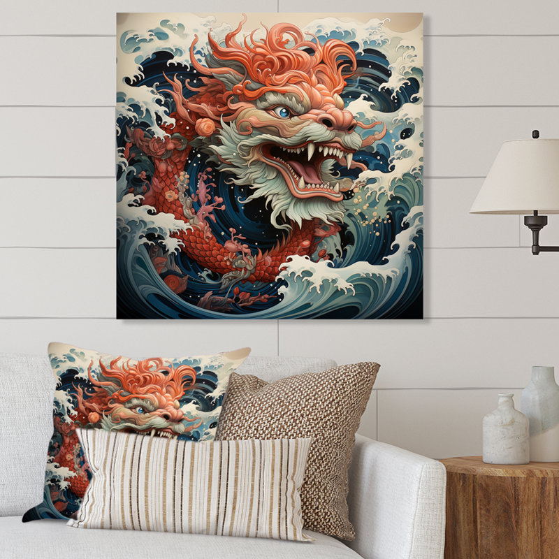 Dragon japonais japonais au large de Kanagawa V - art mural en métal Dragons, H 36 po x l 36 po