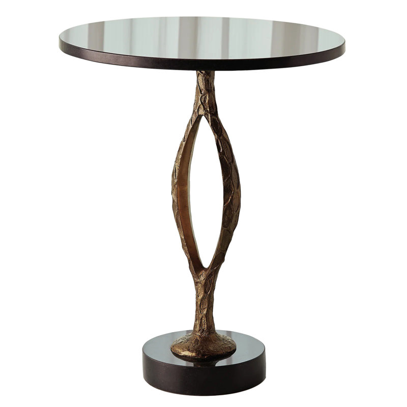 Antique Gold and Black Granite Round Pod Accent Table