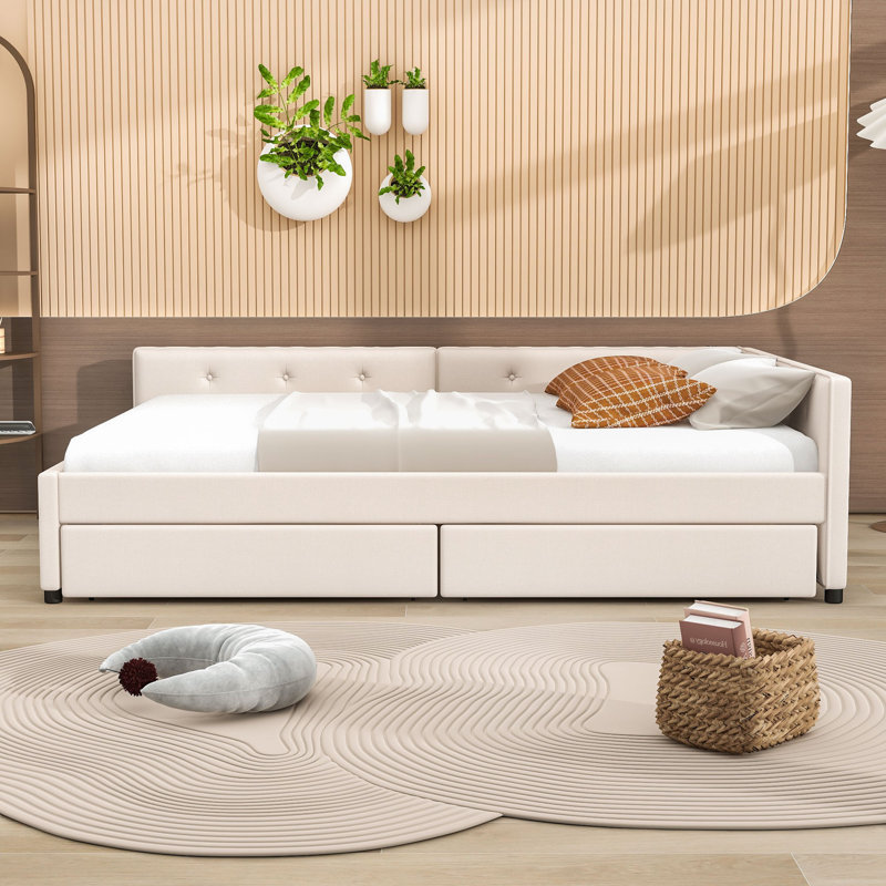 Upholstered Daybed with Built-in USB Ports and 2 Storage Drawers, Full/Double