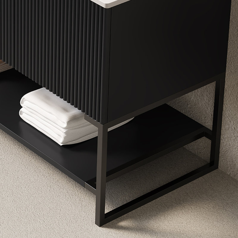 Coiffeuse Luxstone avec comptoir en pierre frittée, Black