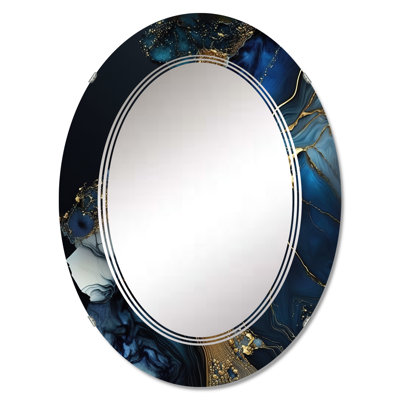 Patrinia Abstract Geode Gold And Blue Marble V - Abstract Marble Wall Mirror