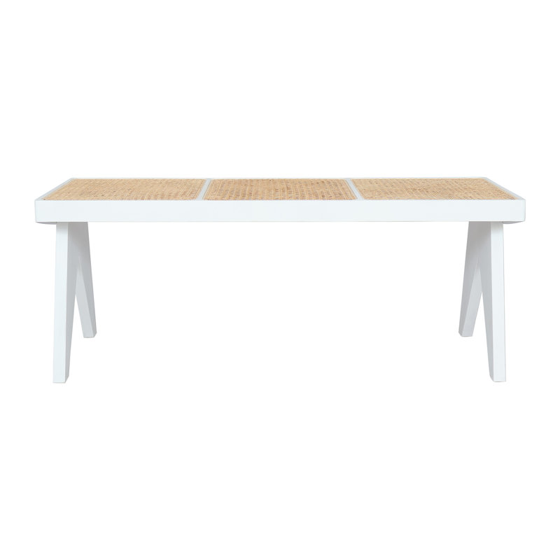 Frankie Wooden Bench With Cane Seat, White