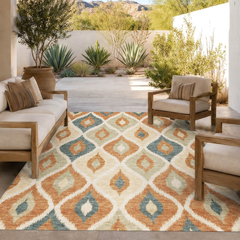 Tapis ikat intérieur / extérieur lavable à la machine Chantille ACN3121, Terra Cotta, 10 pi x 14 pi