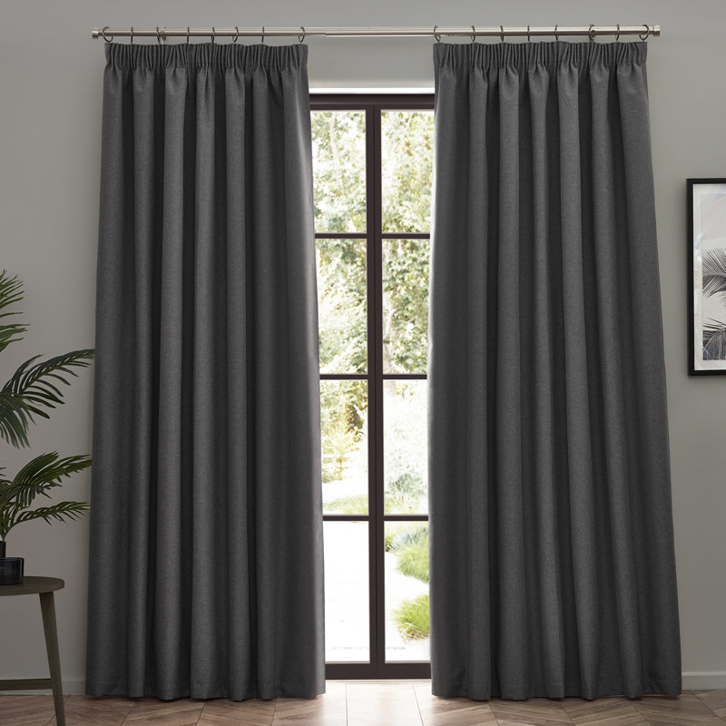 Dawn 100% Blackout Pencil Pleat Curtains, 117cm x 183cm , Grey